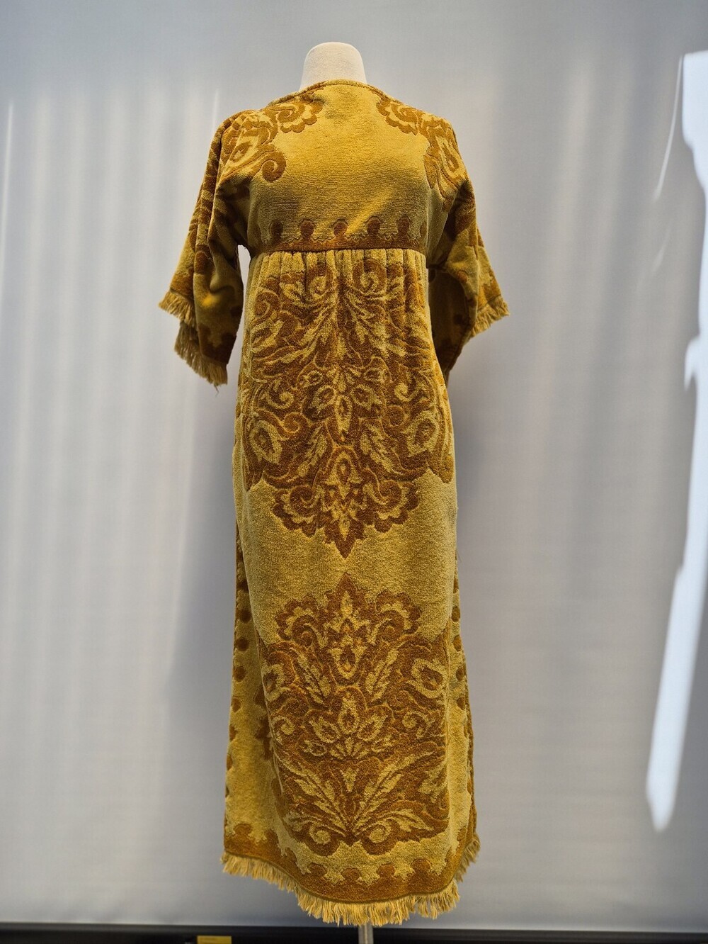 Robes of California Vintage 70s Terry Cloth Towel Dress Small Gold Boho Caftan